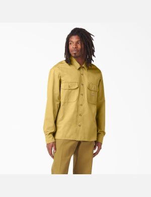 Dickies 100 Year Sateen Arbets Shirt Mörkkhaki | 174893-PFX