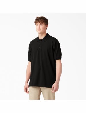 Dickies Adult Size Pique Korta Sleeve Polo Svarta | 162879-QBH