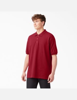 Dickies Adult Size Pique Korta Sleeve Polo Röda | 182950-GCF