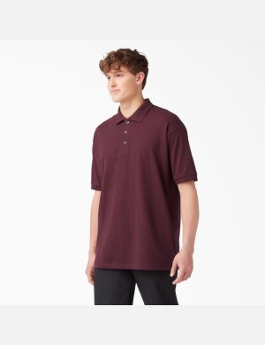 Dickies Adult Size Pique Korta Sleeve Polo Vinröda | 423750-JIR