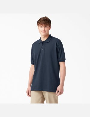 Dickies Adult Size Pique Korta Sleeve Polo Marinblå | 507461-GPX