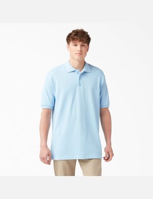 Dickies Adult Size Pique Korta Sleeve Polo Ljusblå | 583941-WQI