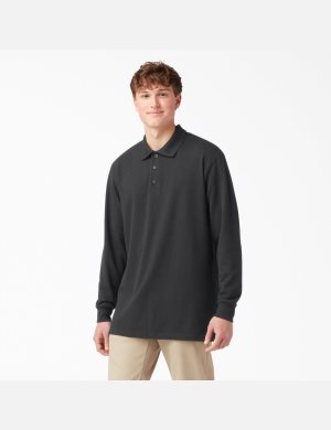 Dickies Adult Size Pique Long Sleeve Svarta | 138659-YTF