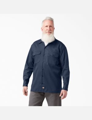 Dickies Arbets Shirt Marinblå Blå | 140562-MHW