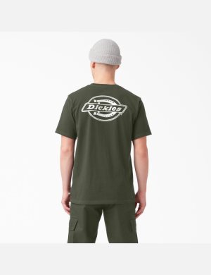 Dickies Back Logo Tryck Olivgröna Gröna | 734928-QNH