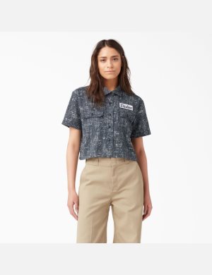 Dickies Cropped Korta Sleeve Arbets Marinblå | 371082-RFK