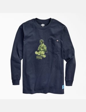 Dickies Estevan Oriol x Green El Triste Long Sleeve Marinblå | 874230-DPU