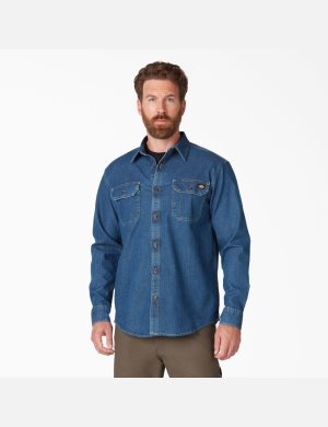 Dickies FLEX Denim Shirt Blå Tvätt | 247609-WBF