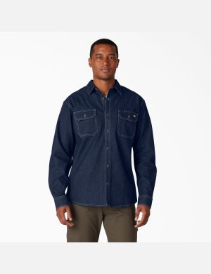Dickies FLEX Denim Shirt Mörkblå Tvätt | 920175-VQI