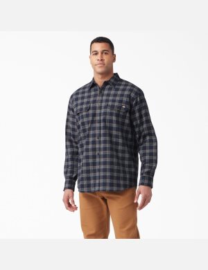 Dickies FLEX Long Sleeve Flannel Marinblå Choklad Bruna | 475216-FMQ