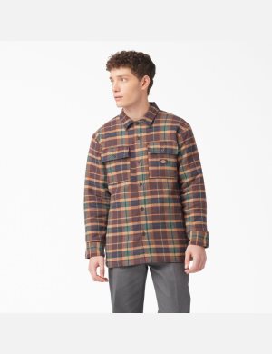 Dickies Flannel Quiltad Fodrade Bruna Mörkgröna | 204751-HDK