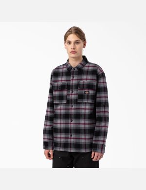 Dickies Flannel Quiltad Fodrade Svarta Vinröda Grå | 021749-UKM