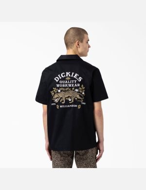 Dickies Fort Lewis Embroidered Korta Sleeve Svarta | 864510-DTW