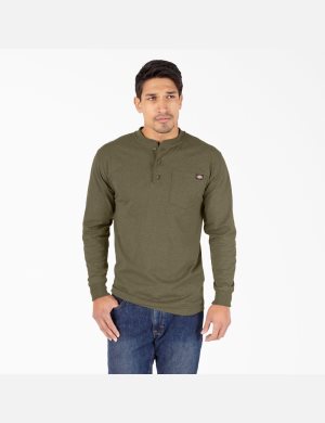 Dickies Heathered Heavyweight Henley T-Shirt Gröna | 013642-FVE
