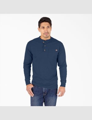 Dickies Heathered Heavyweight Henley T-Shirt Marinblå | 104285-PXN
