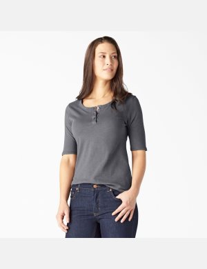 Dickies Henley Korta Sleeve Mörkgrå | 758402-WRK