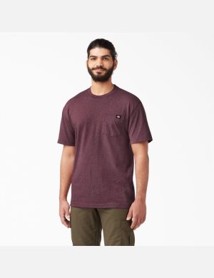 Dickies Korta Sleeve Heavyweight Heathered Vinröda | 768091-RXQ