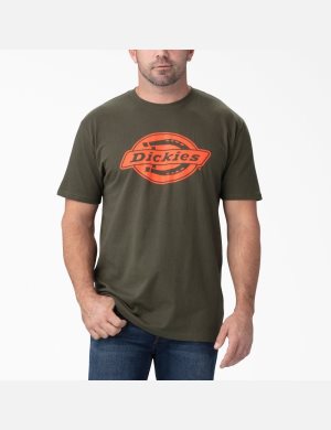 Dickies Korta Sleeve Relaxed Fit Tryck Mörkgröna | 250374-KPZ