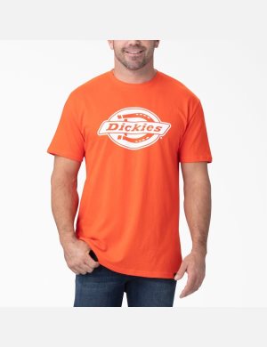 Dickies Korta Sleeve Relaxed Fit Tryck Orange Mörkröda | 180543-IUP