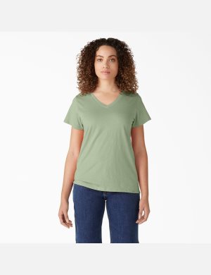 Dickies Korta Sleeve V-Neck Gröna | 960417-CHL
