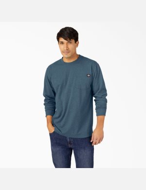 Dickies Long Sleeve Heathered Heavyweight Crew Neck Blå | 713042-MEV