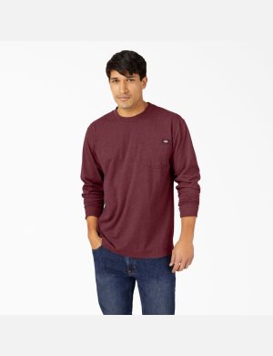 Dickies Long Sleeve Heathered Heavyweight Crew Neck Vinröda | 853204-ZGM