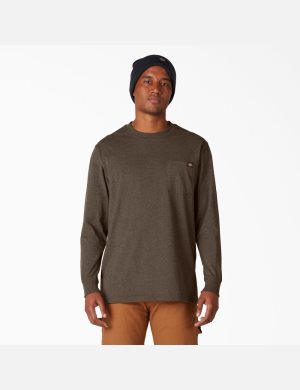Dickies Long Sleeve Heathered Heavyweight Crew Neck Choklad | 938261-PTC