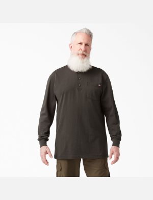 Dickies Long Sleeve Heavyweight Henley Choklad Bruna | 632107-UDE