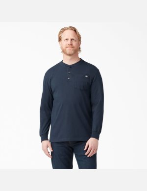 Dickies Long Sleeve Heavyweight Henley Marinblå | 760392-LHT