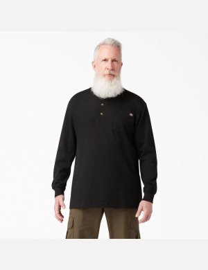 Dickies Long Sleeve Heavyweight Henley Svarta | 486523-AGT