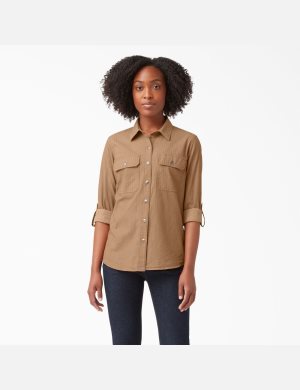 Dickies Long Sleeve Roll-Tab Arbets Bruna | 184735-IQX