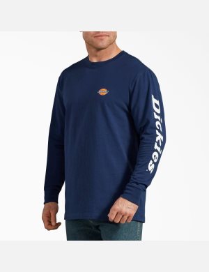 Dickies Long-Sleeve Tryck Mörkblå | 216497-DVW