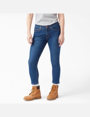 Dickies Perfect Shape Denim Mager Fit Capri Indigo Blå | 648193-NSW