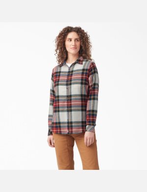 Dickies Plaid Flannel Long Sleeve Orange | 874635-KXF