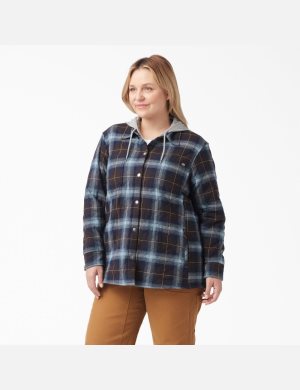 Dickies Plus Flannel Hooded Blå Bruna | 286479-QMN