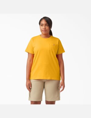 Dickies Plus Heavyweight Korta Sleeve Gula | 734109-ZEC