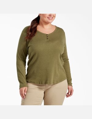 Dickies Plus Henley Shirt Olivgröna | 803517-QDY