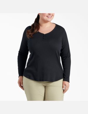 Dickies Plus Henley Shirt Svarta | 283951-PZI
