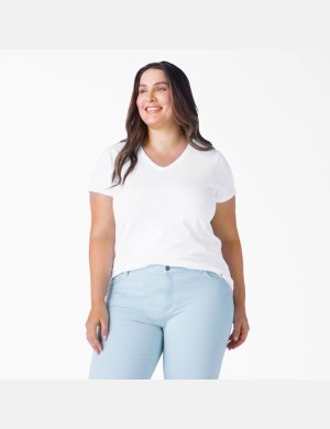 Dickies Plus Korta Sleeve V-Neck Vita | 943876-OSL