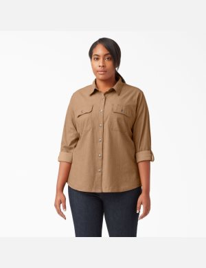 Dickies Plus Long Sleeve Roll-Tab Arbets Bruna | 150926-HAB