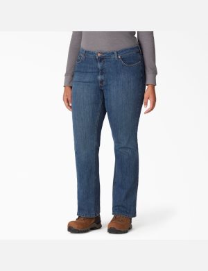 Dickies Plus Perfect Shape Denim Bootcut Indigo Blå | 142056-NDV