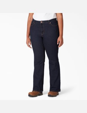 Dickies Plus Perfect Shape Denim Bootcut Indigo Blå | 209148-QCE