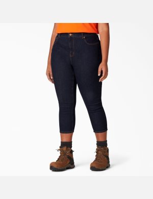 Dickies Plus Perfect Shape Denim Capri Indigo Blå | 624918-RKI