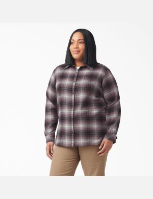 Dickies Plus Size Long Sleeve Plaid Flannel Lila | 325186-MZO