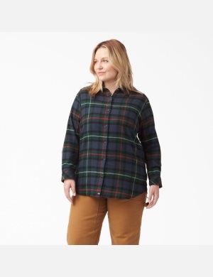 Dickies Plus Size Long Sleeve Plaid Flannel Marinblå | 617523-THN