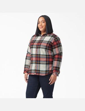 Dickies Plus Size Long Sleeve Plaid Flannel Orange | 930624-LNA