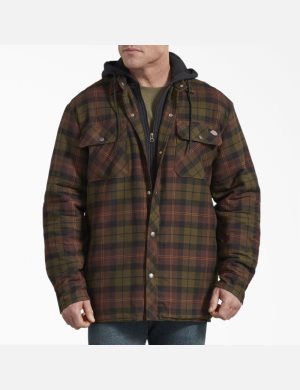 Dickies Relaxed Fit Icon Hooded Quiltad Flannel Choklad Gröna | 165840-RAM