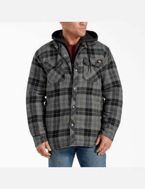 Dickies Relaxed Fit Icon Hooded Quiltad Flannel Mörkgrå | 841302-JTC