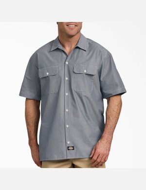 Dickies Relaxed Fit Korta Sleeve Chambray Marinblå | 013278-RTZ