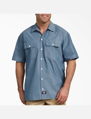 Dickies Relaxed Fit Korta Sleeve Chambray Blå | 523916-WAR